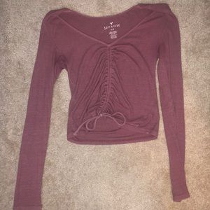 Scrunched long sleeve pink AE top